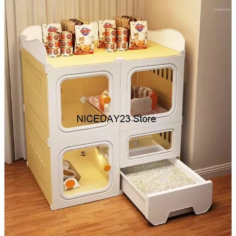 Cat Carriers Large Cage Indoor House Pet Products Cats With Toilet Luxury Kitten Villa Litter Transparent Sturdy