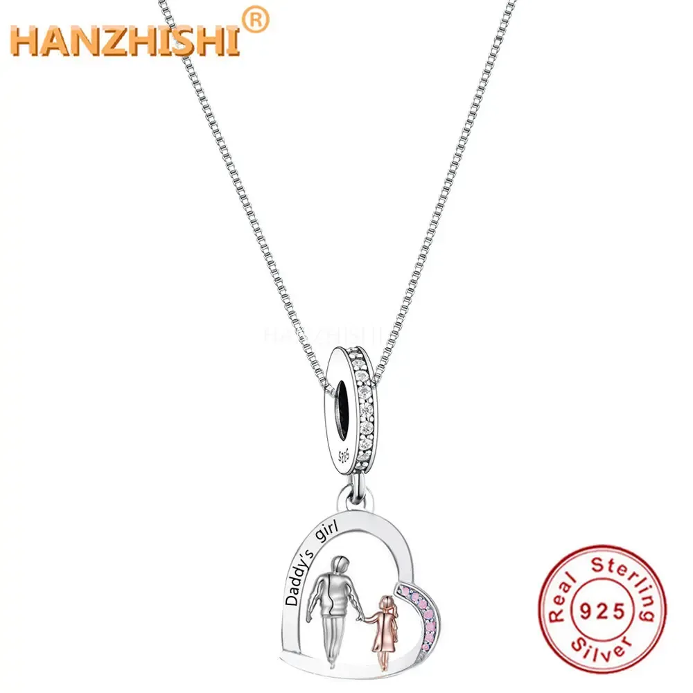 Colares autênticos 925 Sterling Silver Daddy's Girl Heart Pingente Pingente Jóia de Jóias Presente de Aniversário