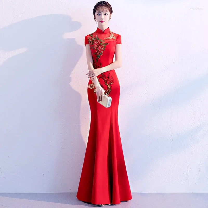 Chinese Traditional Red Cheongsam Wedding Qipao Oriental Party Evening Dress From Wuyanzus 58.98 DHgate.Com