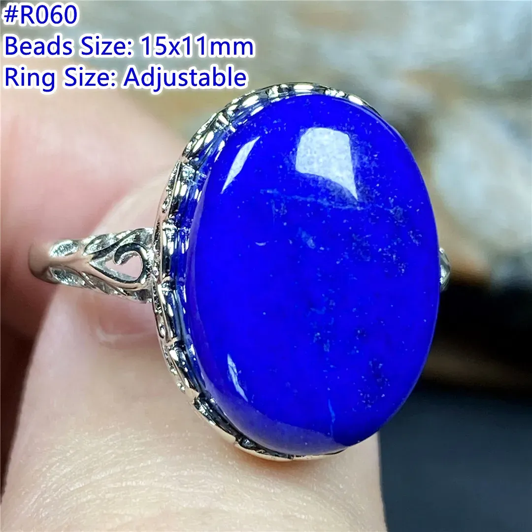 Ringar topp naturlig kungblå lapis lazuli ring smycken för kvinnor dam man silver rikedom gåva kristallpärlor sten justerbar ring aaaaa