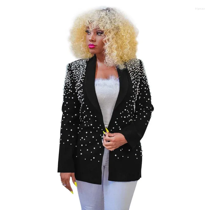 Vestes Femmes Jamerary Mode Automne Hiver Perles Blazers Femmes Perlée Bulle Col Encoché À Manches Longues Costume Manteaux Tenues Féminines