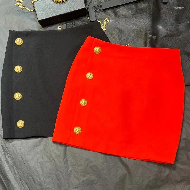 Юбки Офисная женская облегающая юбка с золотой пряжкой и открытой верхней поясной сумкой, качество 2024
