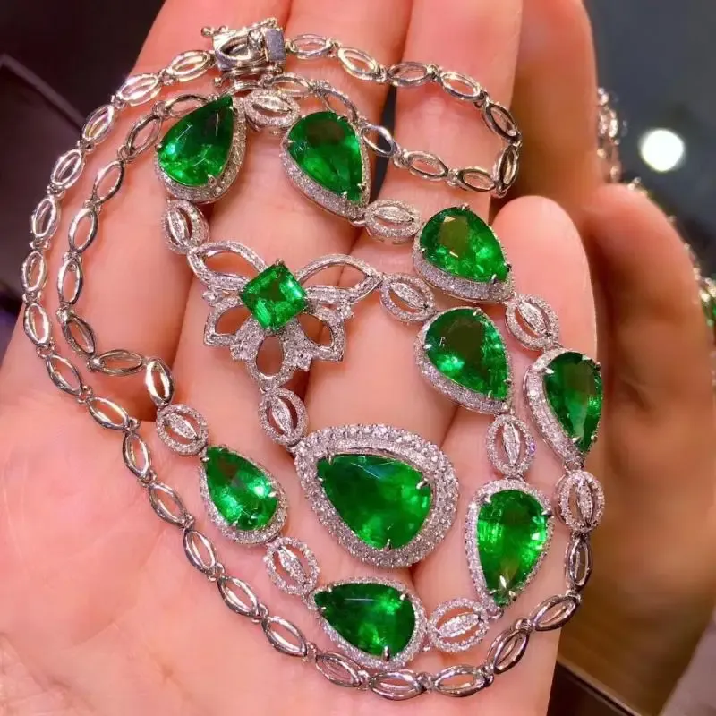 Ожерелья ruzzallati лаборатория Изумрудное каменное банкетное ожерелье Sier Color Ladies Fashion Vintage Long Dewelrace Dewelrace Jewelrone
