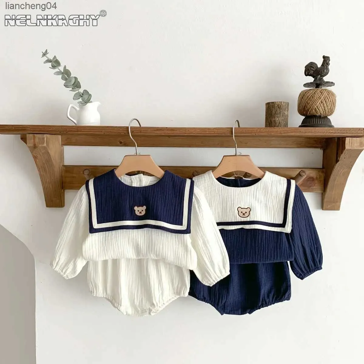 Kleidungssets, neu im Herbst, für Kinder, Babys, Mädchen, volle Ärmel, Naval Leader Bear, Top, T-Shirts + solide Shorts, Kleinkind-Säuglings-Baumwollkleidungsset 2-tlg