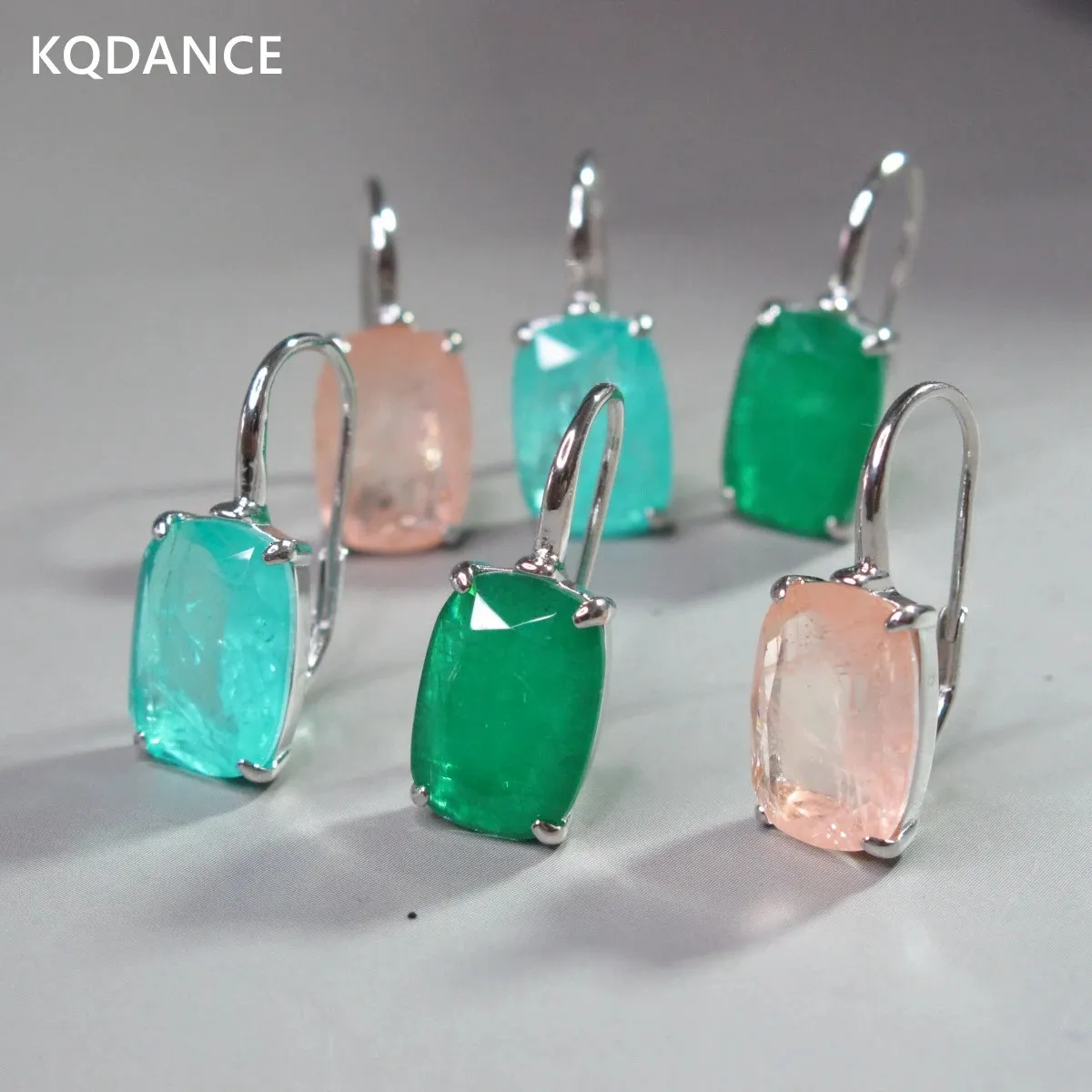 KQDANCE 925 en argent Sterling laboratoire pierre précieuse émeraude Morganite rose Paraiba tourmaline pariba boucles d'oreilles bijoux fins pour les femmes 240220