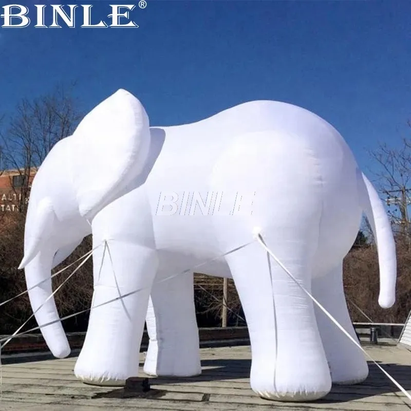 5mL (16.5ft) With blower Night party large white inflatable elephant mascot animal cartoon with LED light for holiday decoration