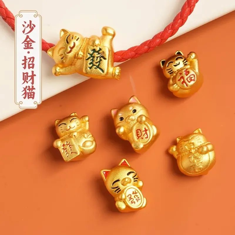 Kolyeler Guochao Lucky Cat Kaplama% 100 Gerçek Altın 24K 999 Kolye Kadın 18k Kakma Sarı Elmas Sevimli Klavikula Zinciri Hediye Saf Mücevher