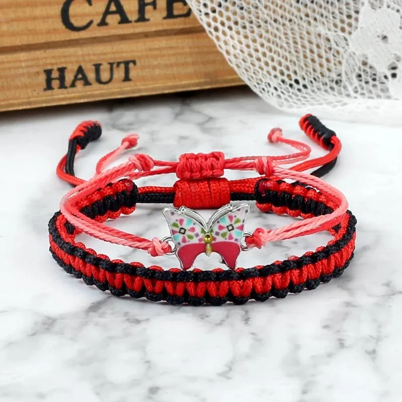 Link Bracelets Hand Woven Rope Bracelet Women Bohemian Butterfly Pendant Fashion Waterproof Wax Thread Bangle Friendship Girls Jewelry