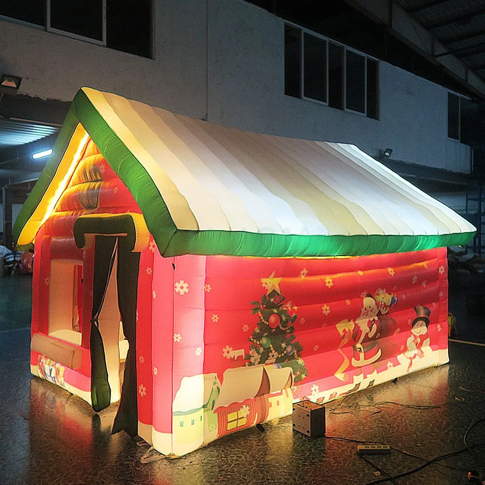 5x4x3.5mh (16.5x13.2x11.5ft) الأنشطة الخارجية في الهواء الطلق زخرفة عيد الميلاد LED إضاءة قابلة للنفخ سانتا منزل الحفلات الحدث خيمة للبيع