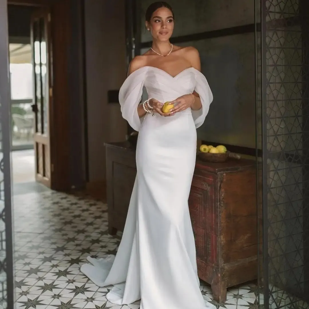Save Big on Bulk Mermaid Wedding Dress With Sleeves And Train Mermaid Style  Bridal Dresses: Off The Shoulder Mermaid Wedding Gown, Stunning Organza