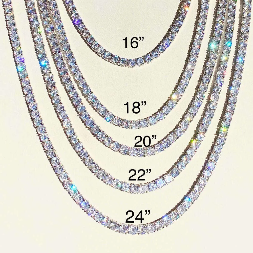 Partihandel 5mm Lab Grown Diamond Tennis Chian Necklace Iced Out Round Brilliant Cut 925 Silver Hip Hop Fine Jewelry