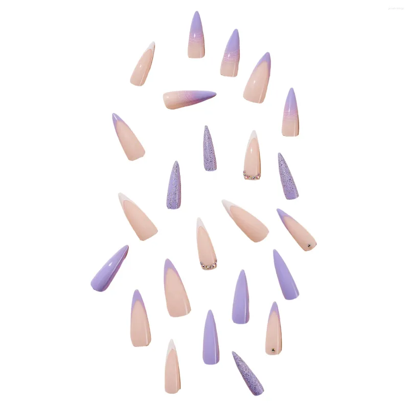 Falska naglar Purple Pink Cuspidal Press-on Icke-toxisk luktfri inte skadad för händer för festdating och bröllop