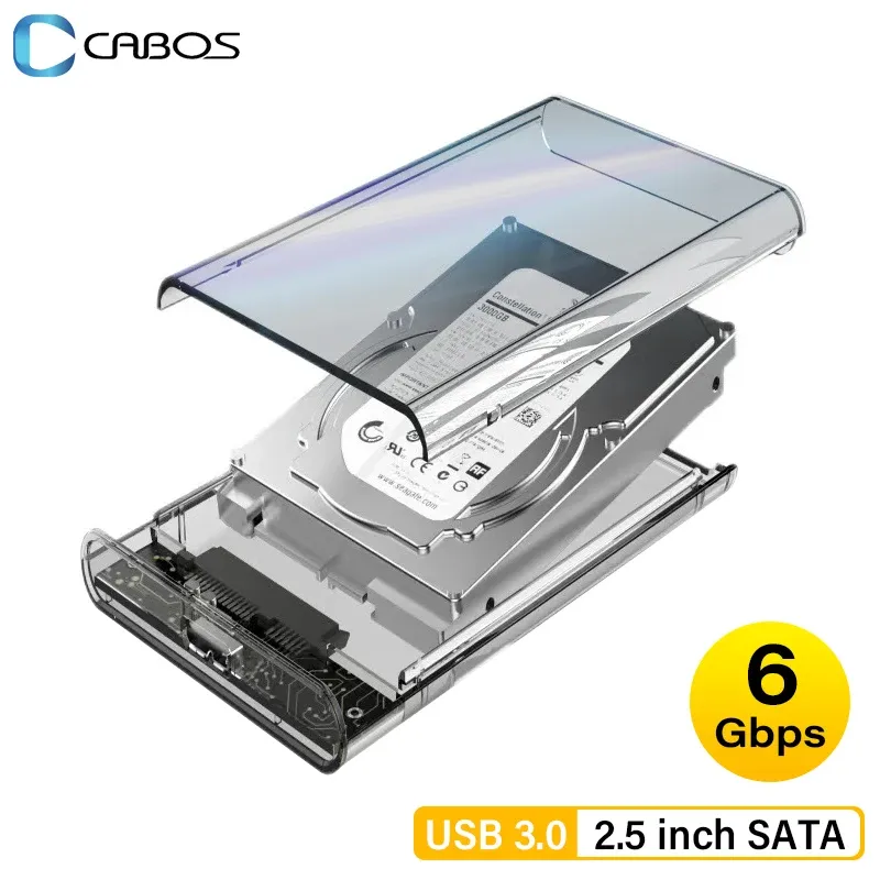 Boxar 6Gbps USB3.0 Mobil hårddiskbox 2,5 tums SATA till USB3.0 HDD -kapsling SSD Transparent Externt lagringsfall Support 6T HDD Box