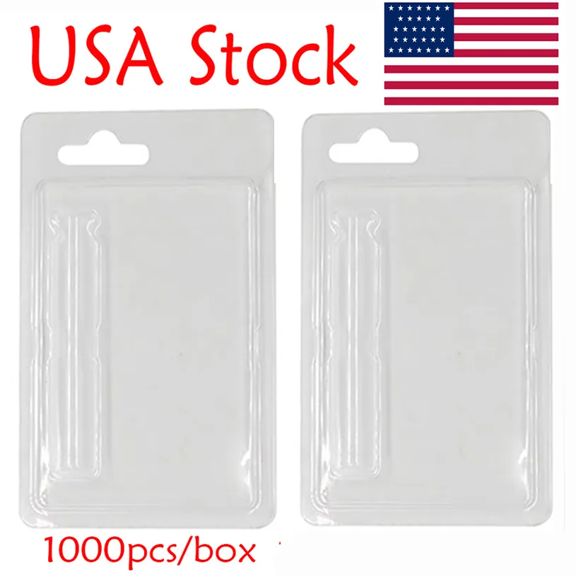 USA Stock Cartuccia Vape Confezione Confezione in blister Custodie da 1 ml 0,8 ml Carrelli Trasparenti Gancio Atomizzatori Confezione Plastica Clam Shell Carte con logo personalizzato Sigarette elettroniche 1000 pezzi una scatola