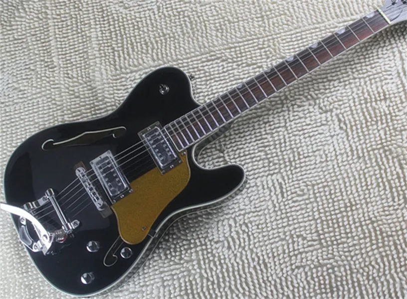 Top Quality Custom Shop Black Jazz Electric Guitar Semi Hollow Body Rosewood Fingerboard with Tremolo Chrome Hardware