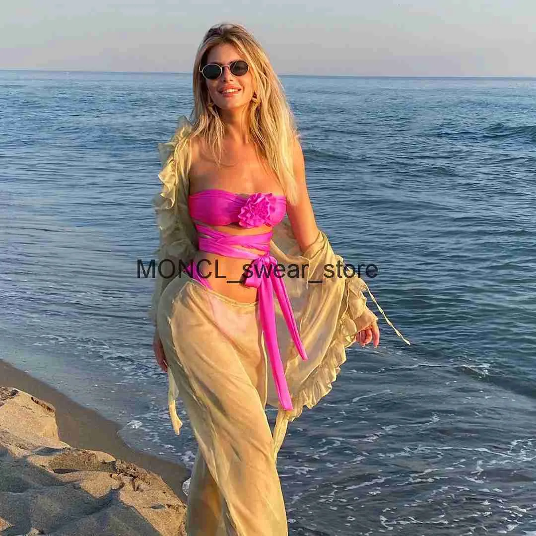 Kvinnors badkläder 2023 Sexig bandage bikini kvinnor 3d blomma halter brasiliansk set ny baddräkt söt biquini strand slitage swimh24221