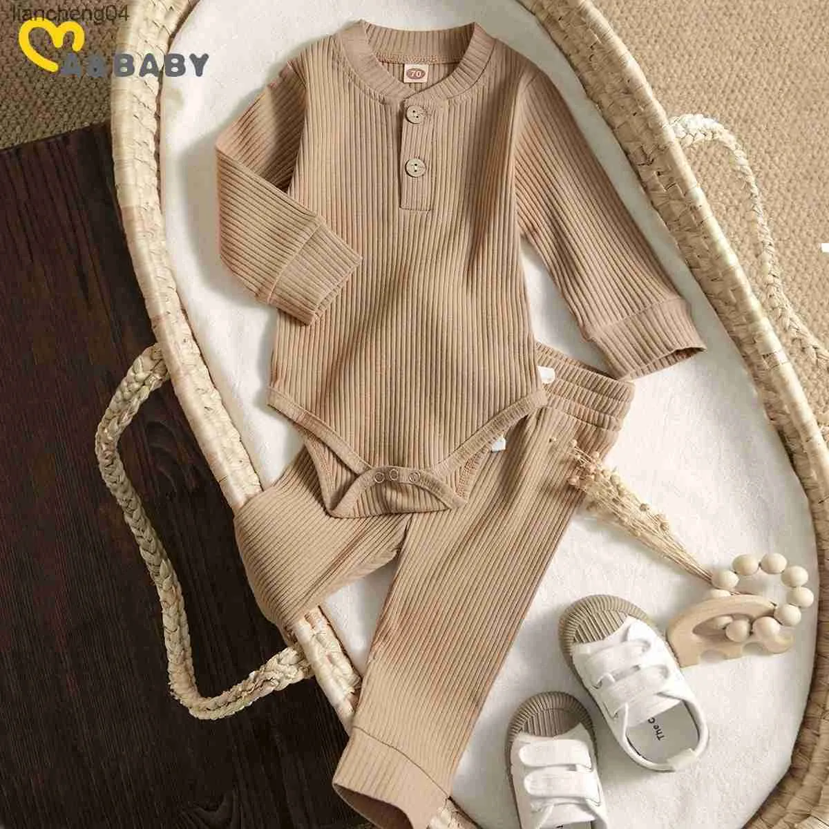 Conjuntos de roupas ma bebê 0-24m recém-nascido infantil malha bebê menino menina roupas conjunto manga longa botão macacão calças outfits outono primavera roupas de bebê