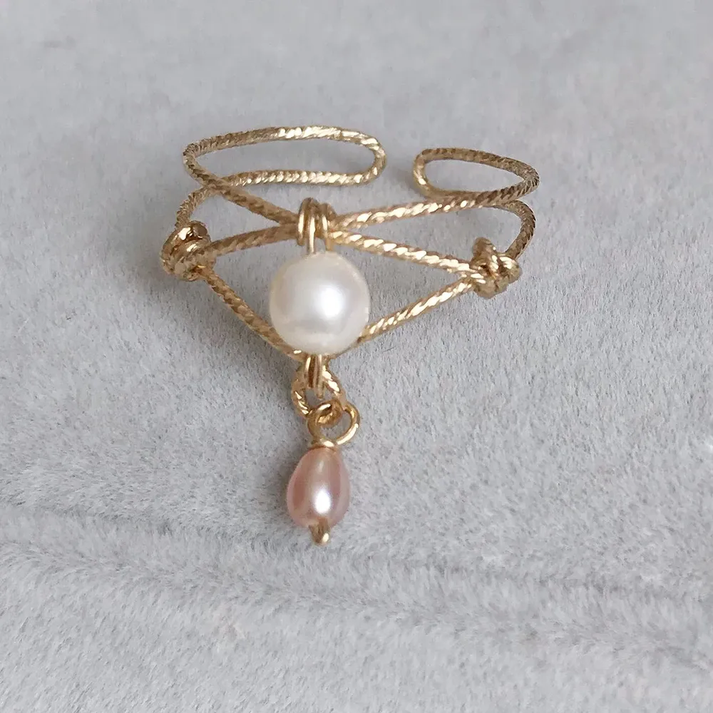 Anneaux Anneaux de perles naturelles faits à la main Bague réglable or rempli bijoux cadeau d'anniversaire Boho Anillos Mujer Bague Femme anneaux pour femmes