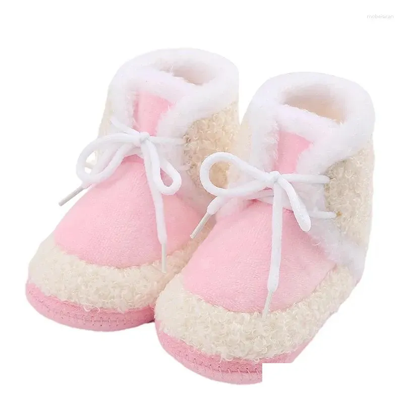First Walkers Sceinret Baby Thickened P Boots Infant Tie-Up Non-Slip Soft Sole Flat Shoes Winter Warm Crib Drop Delivery Kids Maternit Otdw7