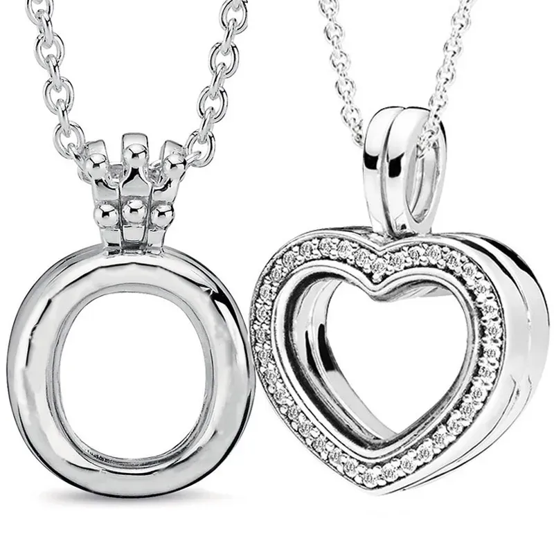 Ensembles coeur étincelant avec médaillons en cristal flottant collier en argent Sterling 925 pour l'Europe perle charme bijoux à bricoler soi-même