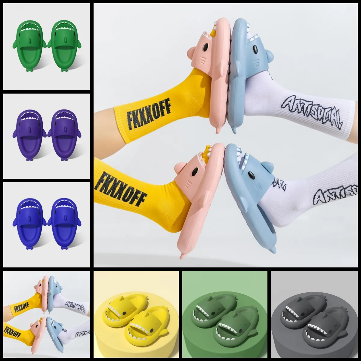 Hot Sale Designer Casual Platform Shark Slides tofflor Män Kvinna Rainbow Fashion Anti Slip slitbeständig utomhusnyhet Andningsbar lågskuren supermjuk EUR36-47