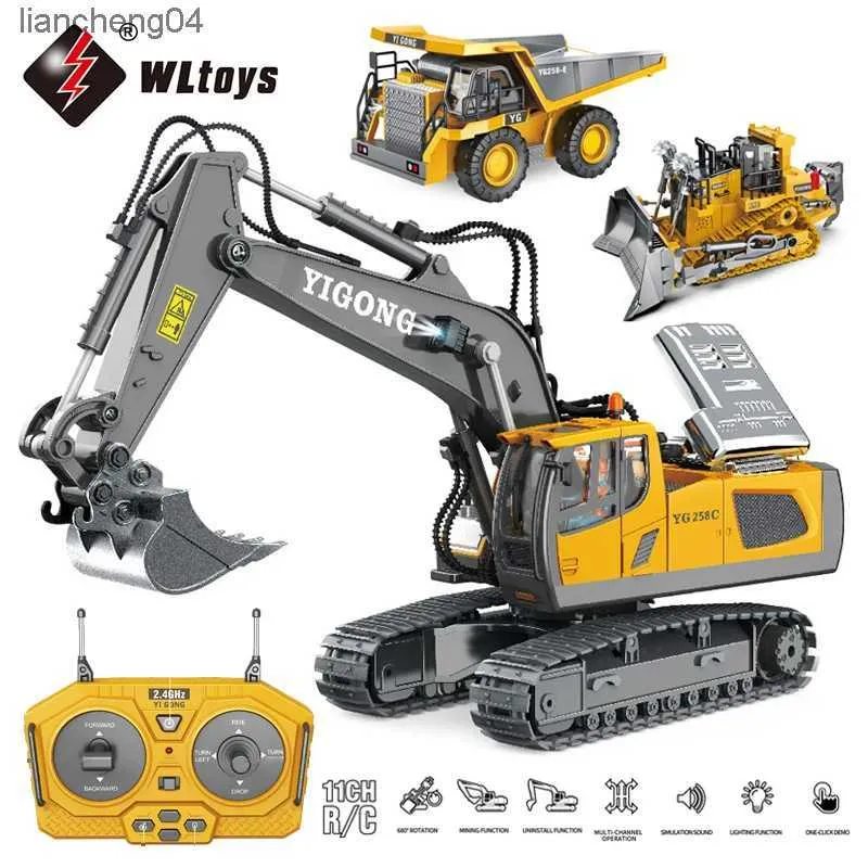 Electric / RC Car Wltoys Alloy 2.4G RC CAR / GROCKATOR / DUMP TRUCK / BULLDOZERS 11 Kanaler med LED -lampor Engineering Car Children Electric Toy