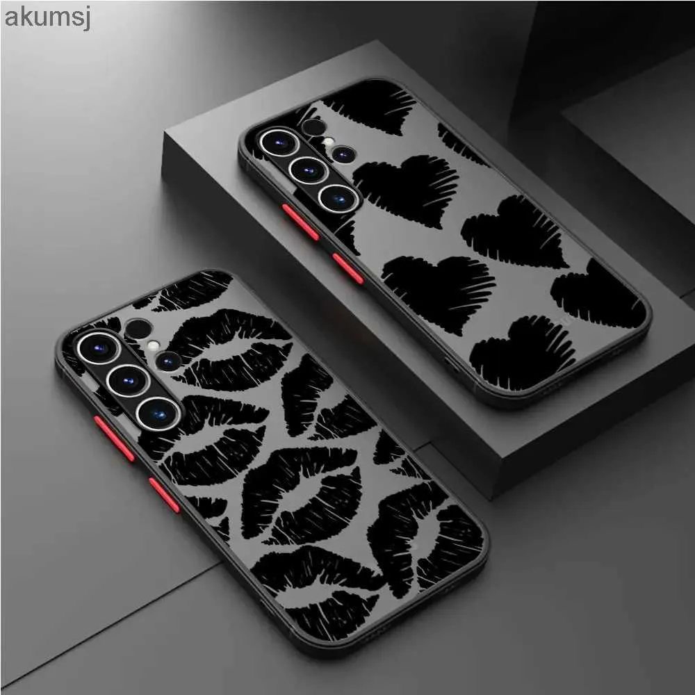 Cell Phone Cases Matte Case For Samsung Galaxy S22 S23 Ultra S24 S20 S21 FE S10 Plus Capa Note 20 10 Lite Phone Funda Gothic Style Black Lip YQ240221