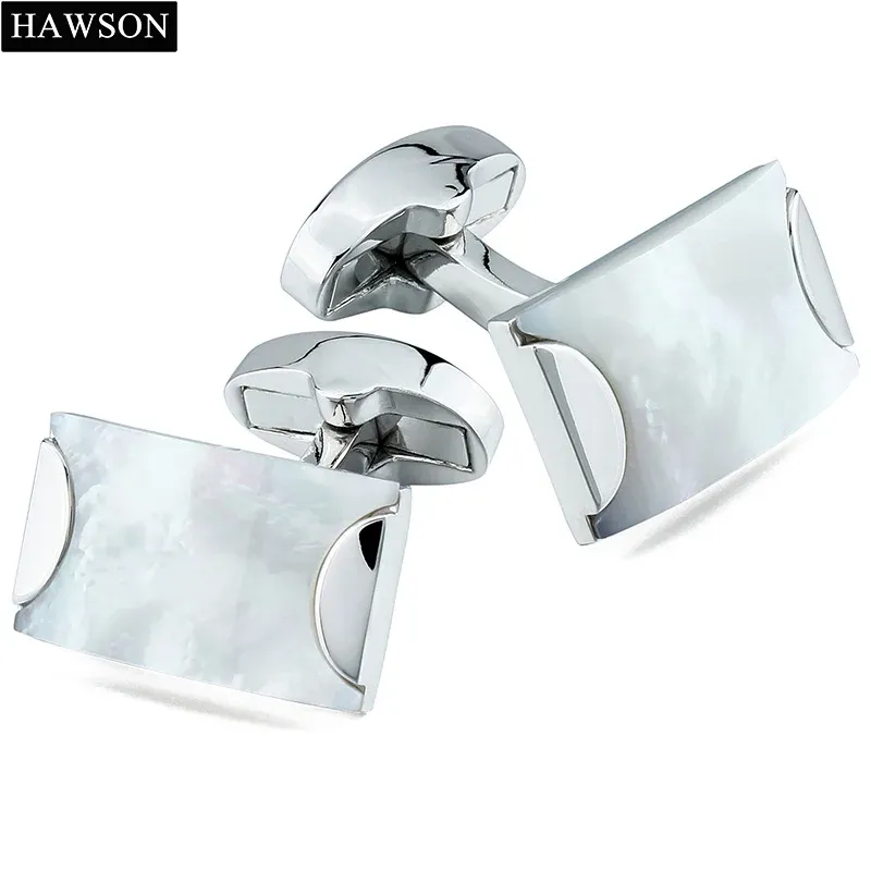 Links Cufflinks para homens com caixa de presente, tom de ródio artesanal, mãe de pérola, combina com roupas de manguito francês Tuxedos Hawson