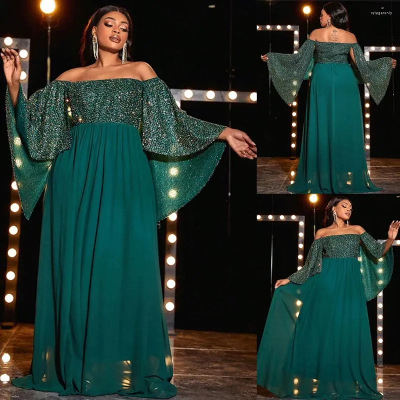 Vêtements ethniques Plus Taille Hors Épaule Cape Manches Paillettes Lâche Brillant Longue Robe De Soirée Grande Mousseline De Soie Élégante 4XL Dreeses Prom