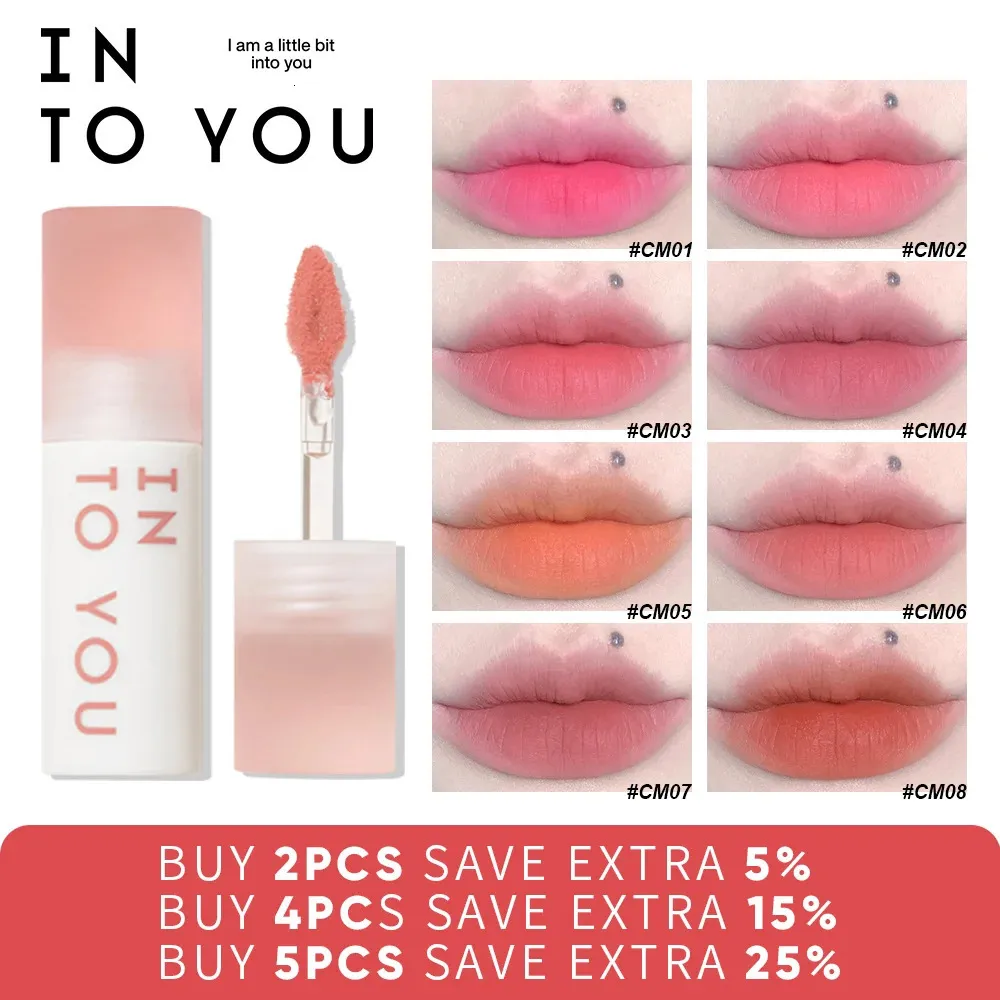 INTO YOU Makeup Women Light Cloud Lip Gloss Muddy Texture Lip Tint Langlebige Kosmetik Roter Lippenstift Produkt 8 Farben 240220