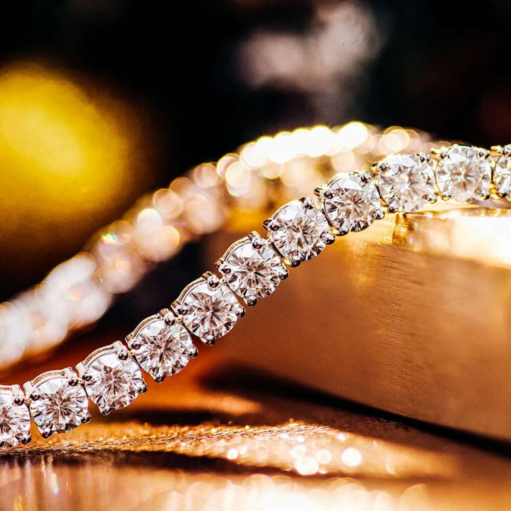 Gra Hip Hop Jewelry 3-5mm Vvs Moissanite Mossinate Catena da tennis Diamanti in argento 925 Collane placcate oro ghiacciato