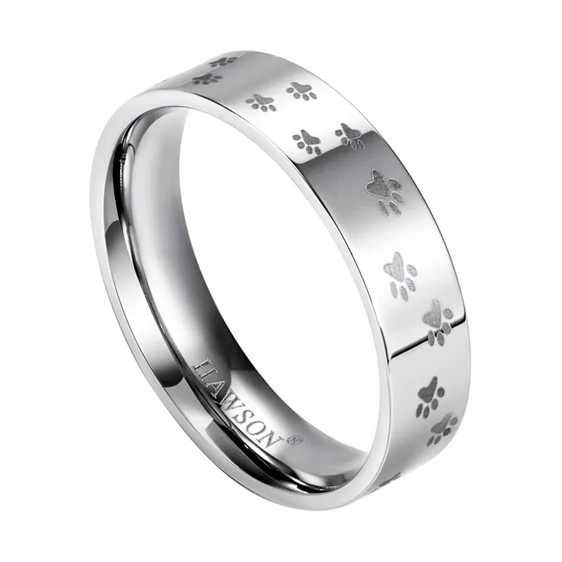 Bands HAWSON Hot Selling Novel 4/6 MM Brede Kat Pootafdruk Ringen voor Mannen en Vrouwen Persoonlijkheid mode-sieraden Ringen voor Bruiloft