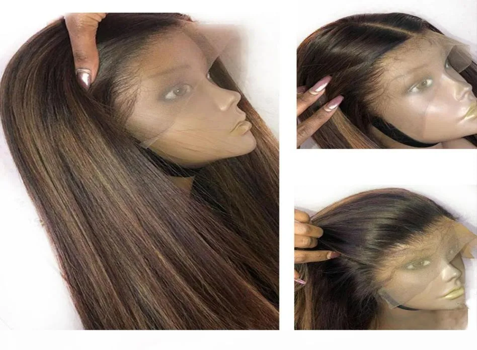 Lijmloze 360 kant pruiken van echt haar met highlights blond Peruaans recht volledige kant pruik Remy haar pre geplukt met babyhaar2438052