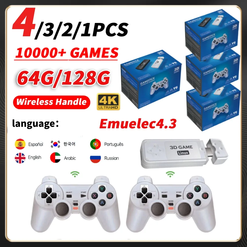 Konsole Y6 4K Retro Konsola gier wideo 64/128G 10000+ Game 3D Game STION STAY Z 2,4G Dual Wireless Handheld Gamer Player