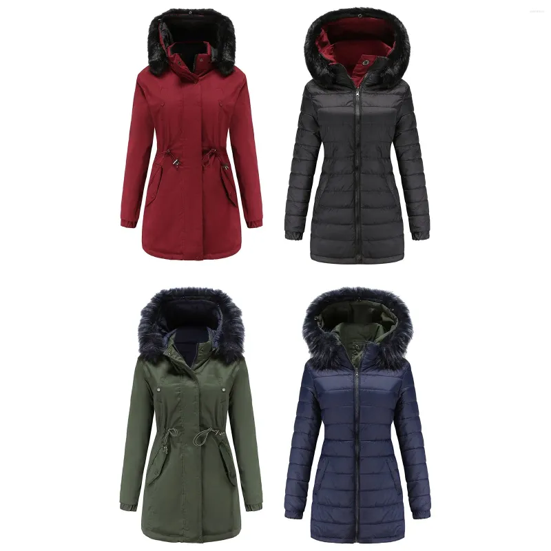 Jaquetas femininas casacos de inverno casaco forrado de lã dupla face vestindo com capuz longo casaco quente mulheres para baixo para