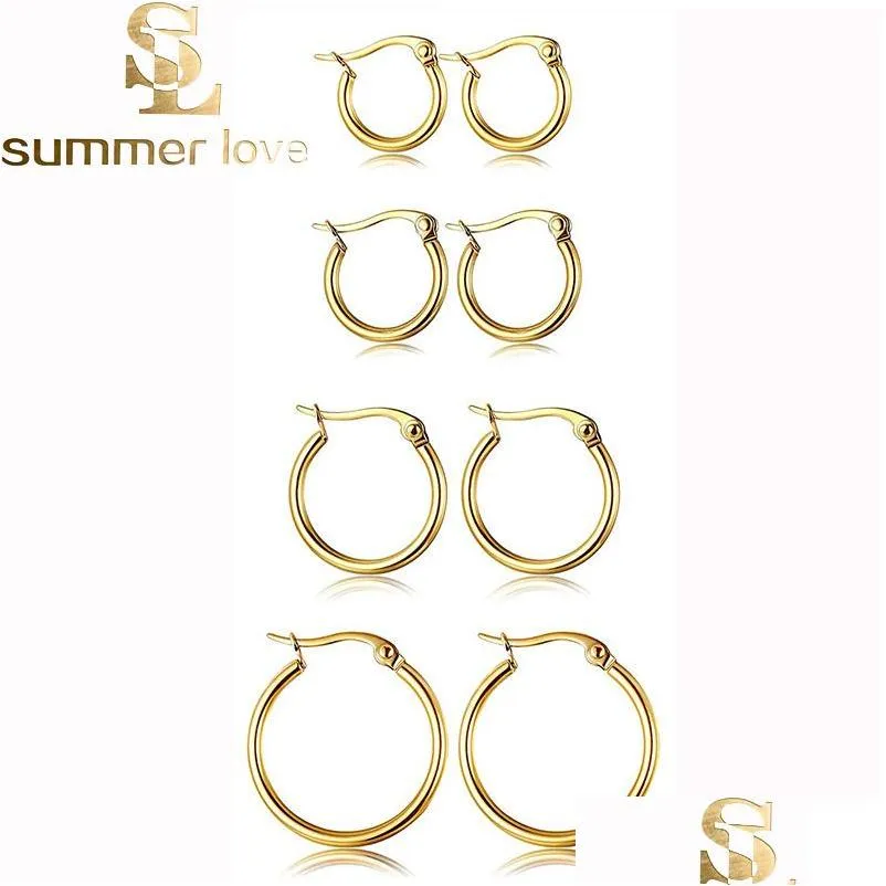 Hoop Huggie New Fashion 316l Rostfritt stål Big Hoop örhängen för brosk Kvinnor Guld Sier Small Circle Round Jewelry W Dhgarden Dhhrm