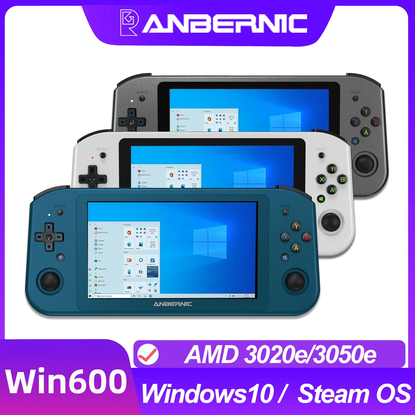 Jogadores ANBERNIC Win600 5.94" Console de jogo portátil 16GB 3200MHz PC portátil Pocket Mini Laptop 3050e/3020e com sistema Win10 Steam OS