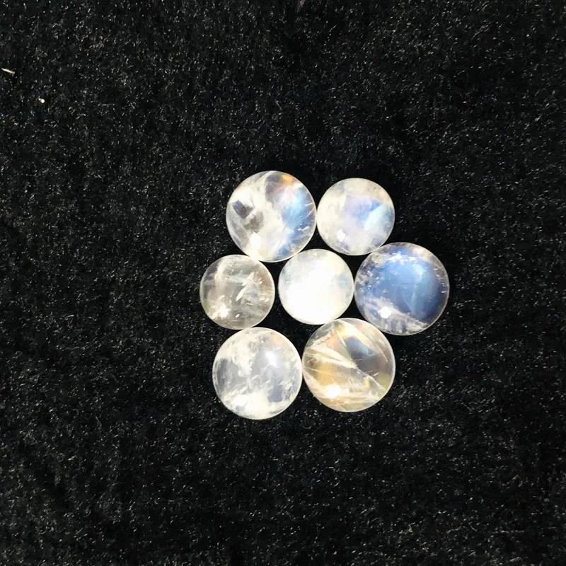 Pärlor 100% Natural Rainbow Moonstone Bead Cabochon 6mm 8mm10mm 12mm Round Gem Cab Ring Face, Flat Bottom 2 -Piece/Pack