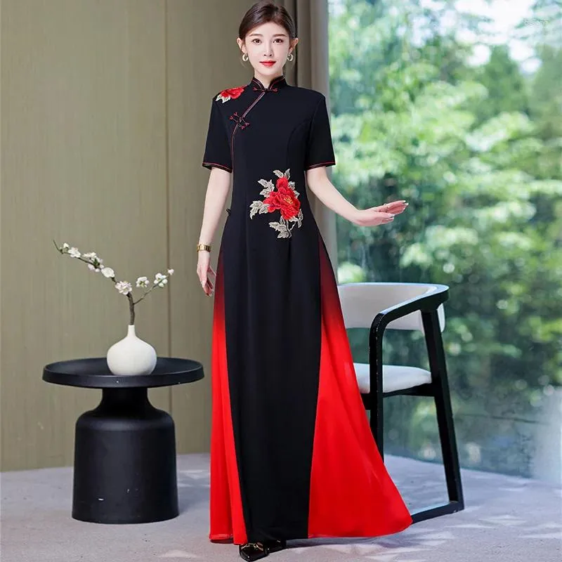 Abbigliamento etnico Qipao High-end migliorato stile cinese estivo Cheongsam da donna Ao Dai Vietnam Abito tradizionale da sera donna di lusso