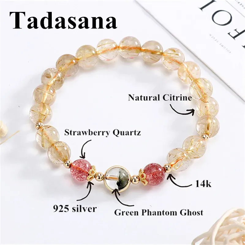 Bracelets 8 mm Crystal Citrine Strawberry Quartz Bracelets Bracelets en pierre naturelle pour femmes Cadeaux Perles d'amitié Bracelet Bijoux