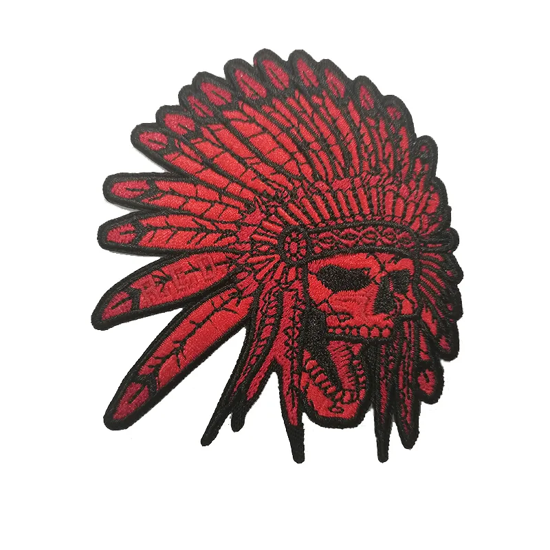 Indisk Chief Skull Embroidery Patches Iron On Clothing Applicants Tillbehör DIY Sying Anpassad logotyp Embroidered Patches