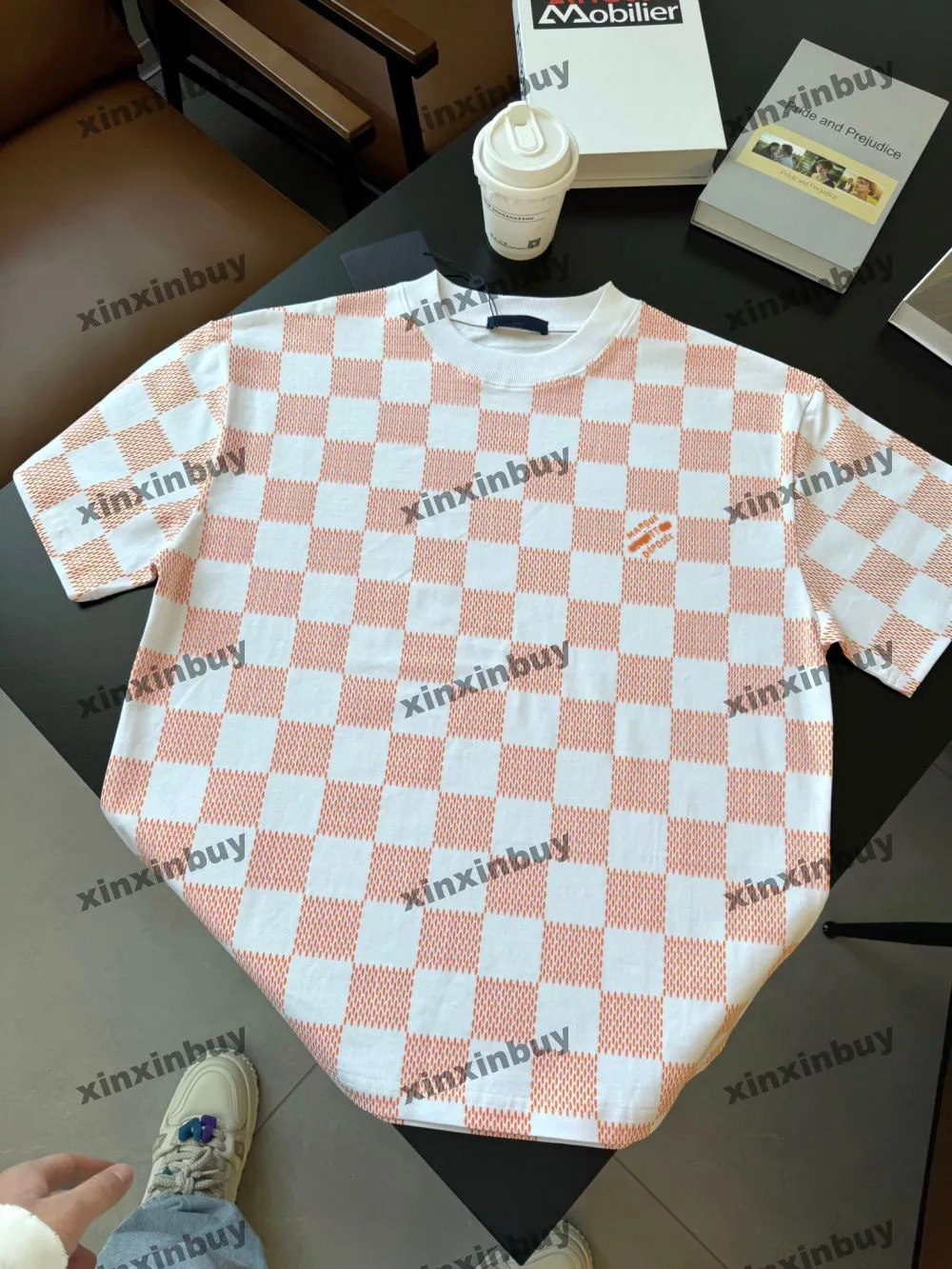 Xinxinbuy Мужская дизайнерская футболка 2024 шахматная доска с буквенным принтом Италия с коротким рукавом хлопок женская серо-черный M-2XL