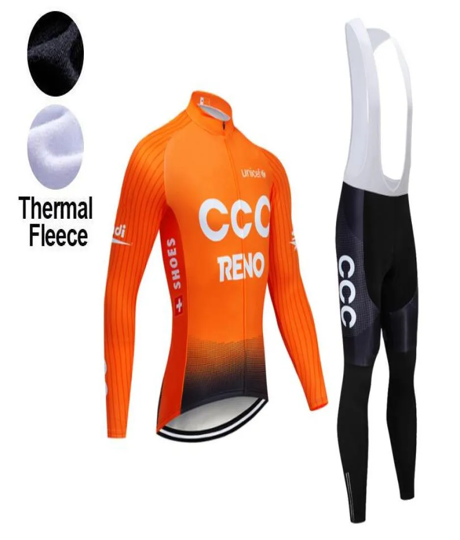 2021 Kış Takımı Yeni CCC Termal Polar Bisiklet Jersey Bisiklet Pantolon Seti Erkek 9d Pads Ropa Ciclismo Bisiklet Giyim Maillot Culotte9577962