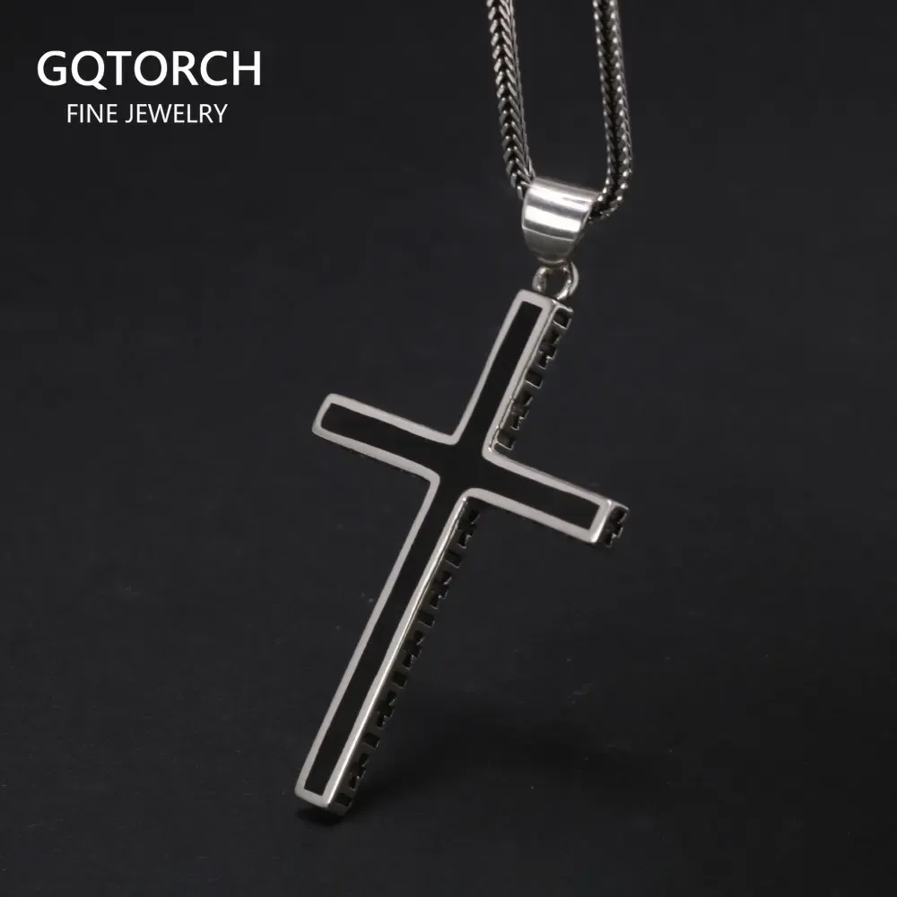 Pendants Real Solid 925 Cross en argent sterling pour les hommes chrétiens noir Jésus Pendant couples femmes amants fine bijoux