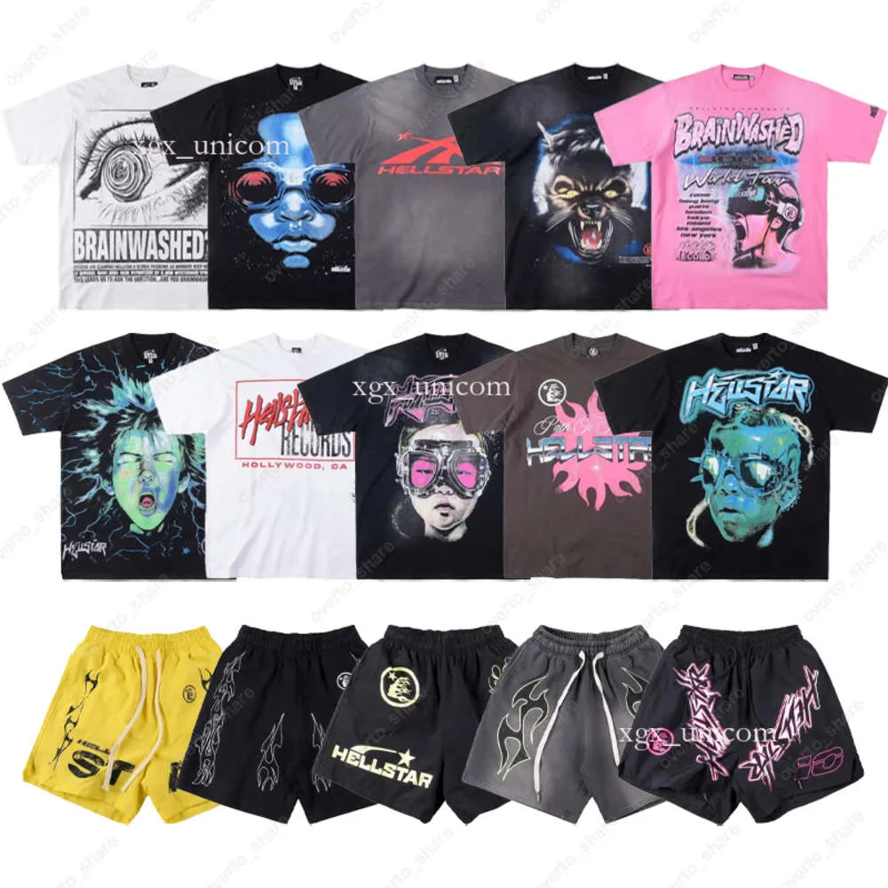 Hellstar Mens T-shirt Designer Été T-shirts à manches courtes Shorts Graffiti Tee Imprimer Sweat à capuche en vrac High Street Fashion Survêtement Sweats à capuche a1