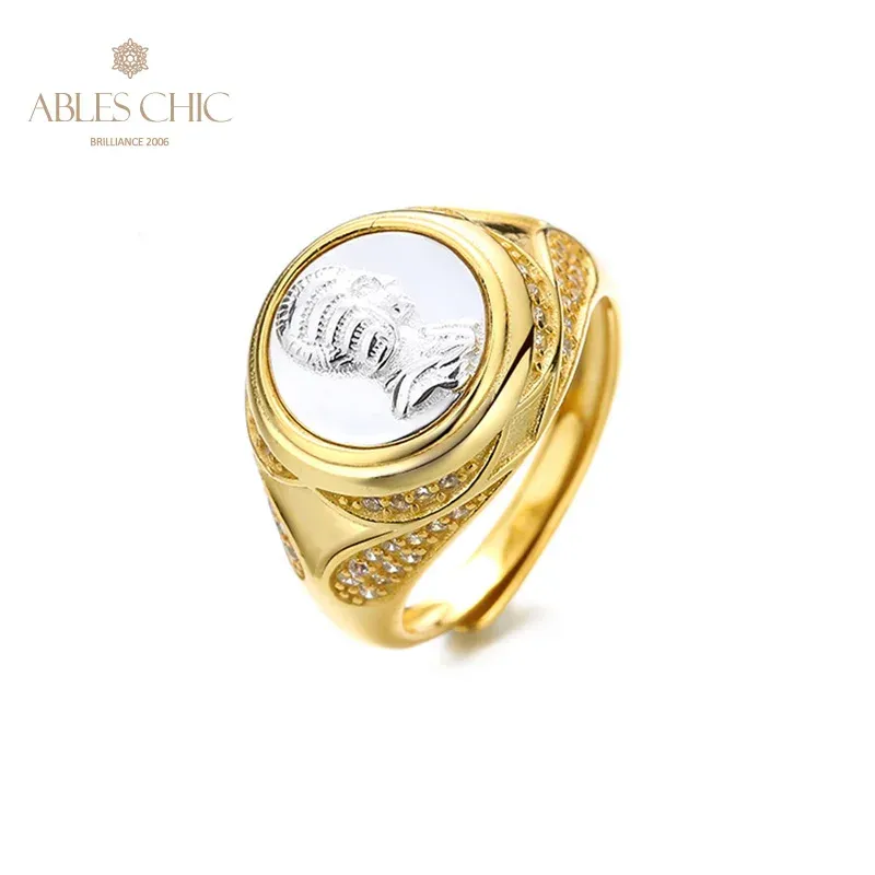 Anéis Divindade Grega Moeda de Prata 18 K Ouro Dois Tons Sólidos 925 Prata Moedas Romanas Vintage Anel Aberto R1057