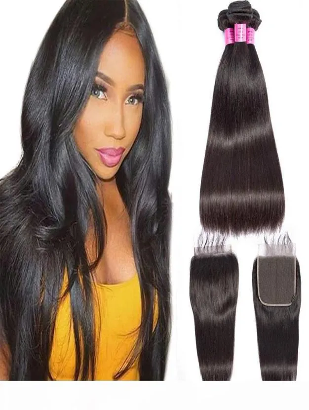 Malaysian Human Hair Extensions 3 Bundles With 6X6 Lace Closure Straight Bundles With Six By Six Closure Natural Color 830inch6448961