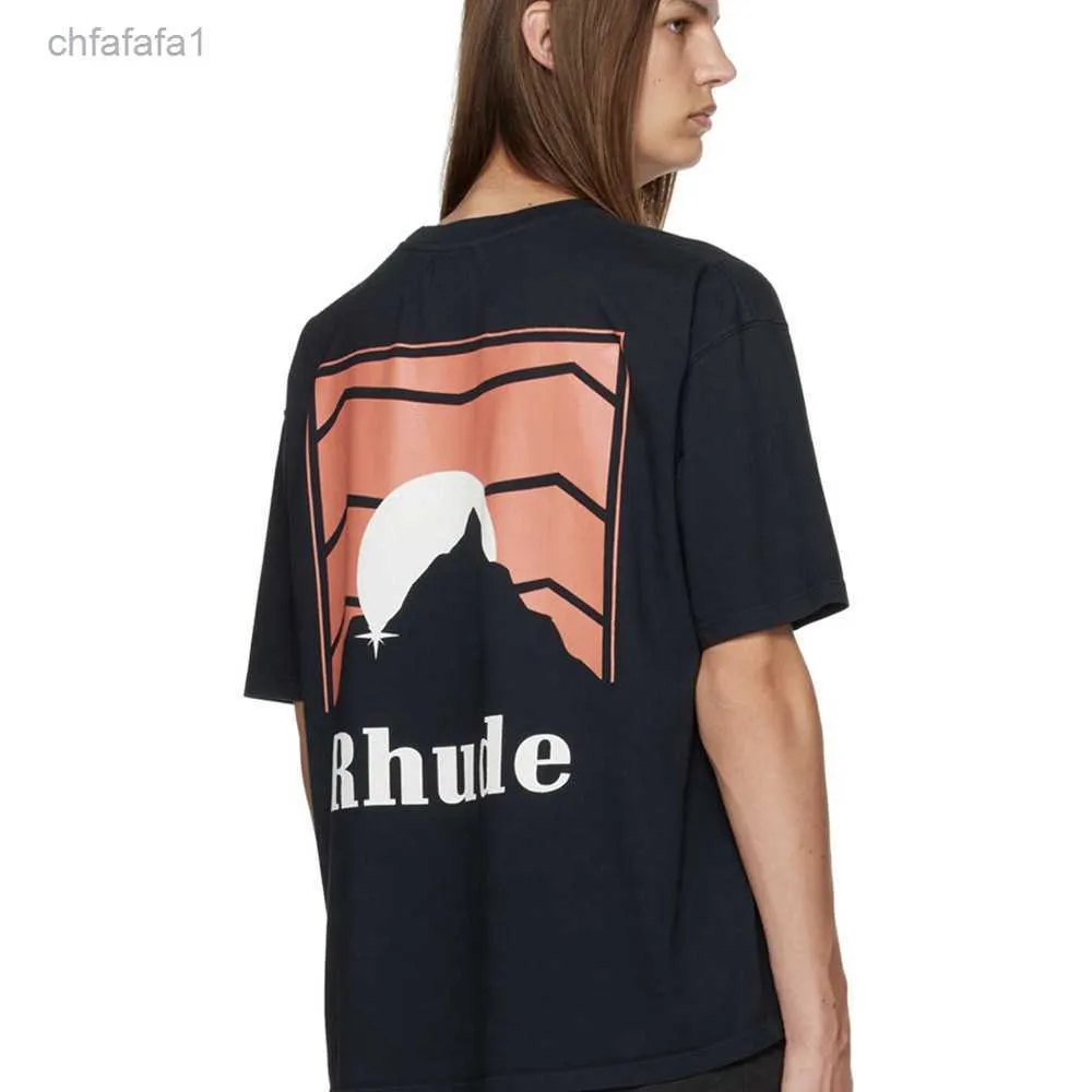 Projektant Rhude T Shirt Mens Designer Rhdue T Shirt Mensrhude Classic Sunset Print Vintage Trende High Street Short Sleeve American Fashion Brand Lose Tshirt F Bx58