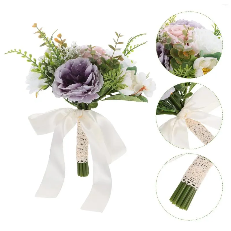 Fiori decorativi Bouquet retrò artificiale Bouquet da sposa per forniture nuziali Damigella d'onore bianco