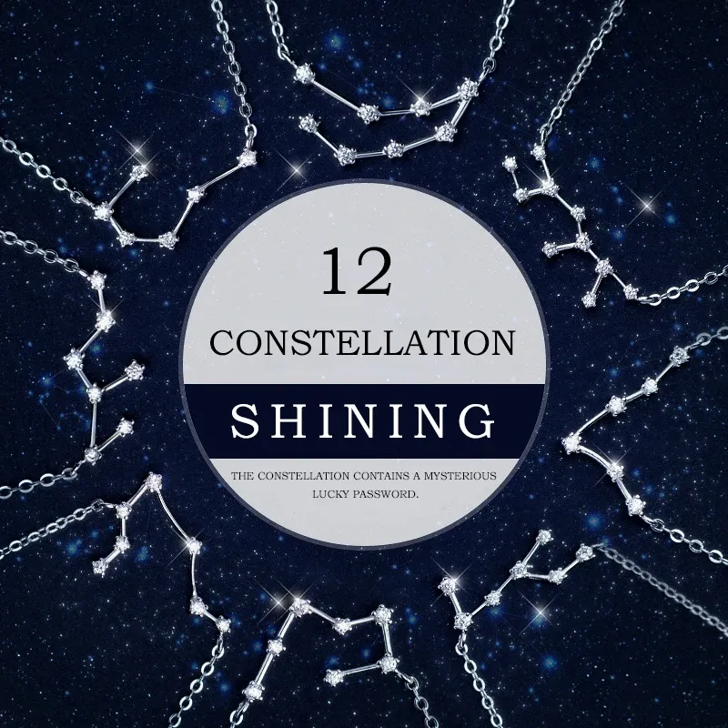 Necklaces Modian Real 925 Sterling Silver Twelve Constellations Aries Gemini Capricorn Fashion Crystal Necklace Pendant For Women Jewelry